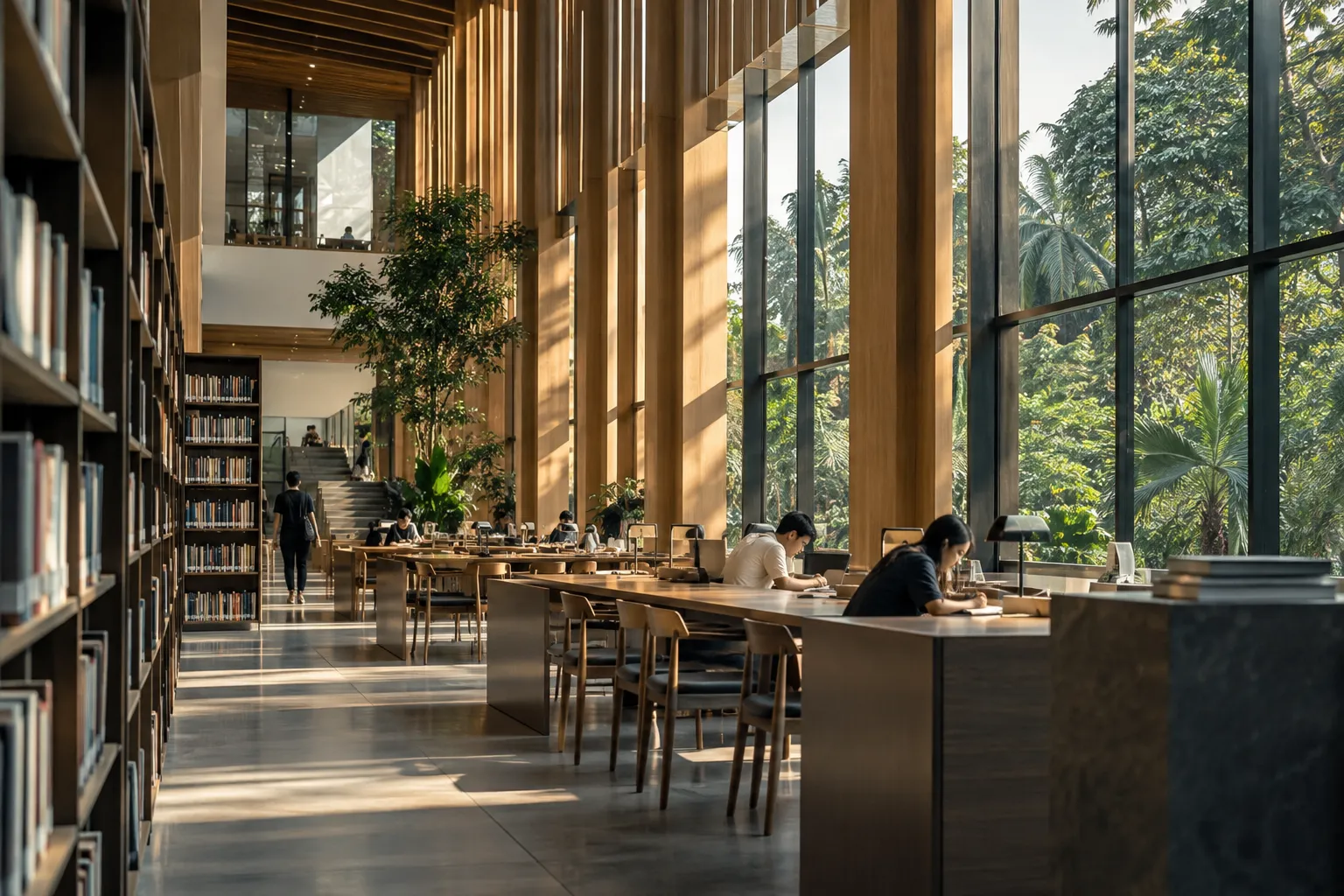 University library with open study spaces